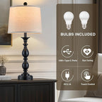 28" Tall Modern Table Lamps Set of 2 with USB C+A Ports and AC Outlet, 3 Way Touch Metal Bedside Lamps for Living Room, Black Farmhouse Nightstand Lamps for Bedroom