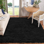 Goolela Black Area Washable Shag Faux Fur Fluffy Plush Rug for Living Room Fuzzy Sheepskin for Bedroom, Rectangle 8x10