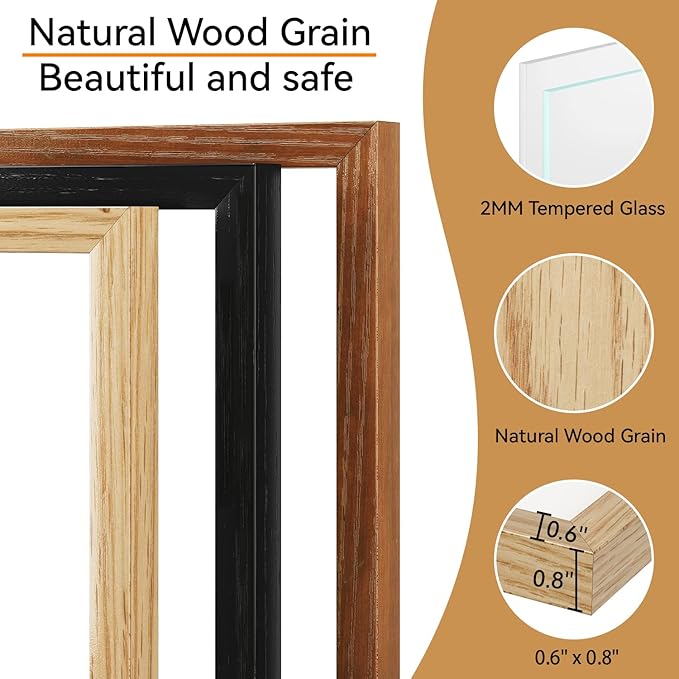 IBUYKE 11 x14 Picture Frame,Set of 3,Solid Oak Wood 11x14 Photo Frame with Mat to 8x10,11x14 Picture Frames With Tempered Glass,Wall Mount Display,Home Decor,Natural Oak 14 x 11 Frame,UWPF1114N-3