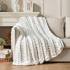 Esterra Chunky Knit Blanket Throw, 100% Handmade Chenille Throw Blanket 50"x60", Soft Thick Yarn Cable Knit Crochet Throw Blanket Rope Knot Throw for Couch Bed Sofa, Bright White