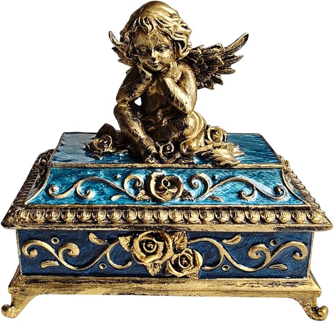 Vintage Angel Square Jewelry Box - Elegant Jewelry Storage, Wedding Bridesmaid Gift, Luxury Retro Jewelry Case- Bronze