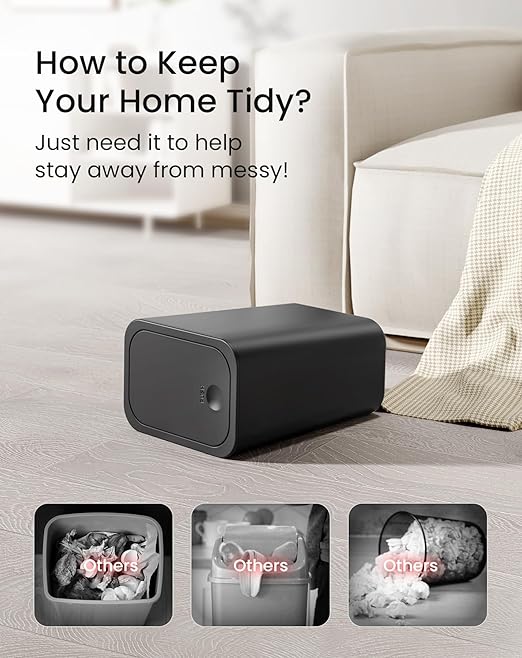 Cesun Bathroom Trash Can with Lid, 2.6 Gallon Small Black Garbage Can, Press Top Lid Trash Bin, Dog Proof Trash Cans Plastic Waste Basket for Bedroom Toilet Office