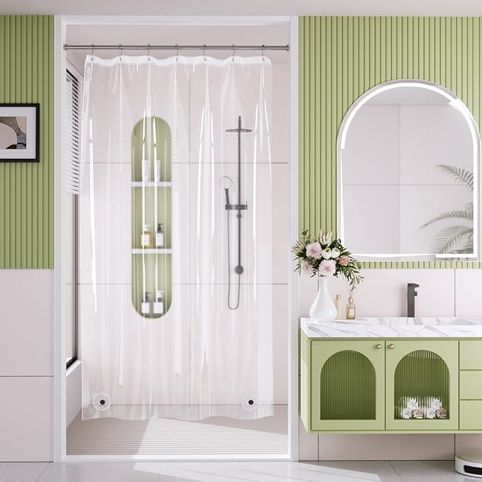 AmazerBath Shower Curtain Liner Stall Waterproof, 47x64 Clear RV Shower Curtain Liner, Plastic Shower Liner for Bathroom, Lightweight PEVA Shower Curtain with 2 Magnets and 7 Rustproof Metal Grommets