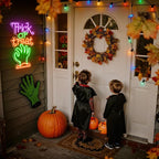 Halloween Neon Sign Trick or Treat LED Light – Spooky Zombie Hand Neon Wall Sign for Halloween Party, Kids Room,Indoor Outdoor Holiday Decor,22x42cm