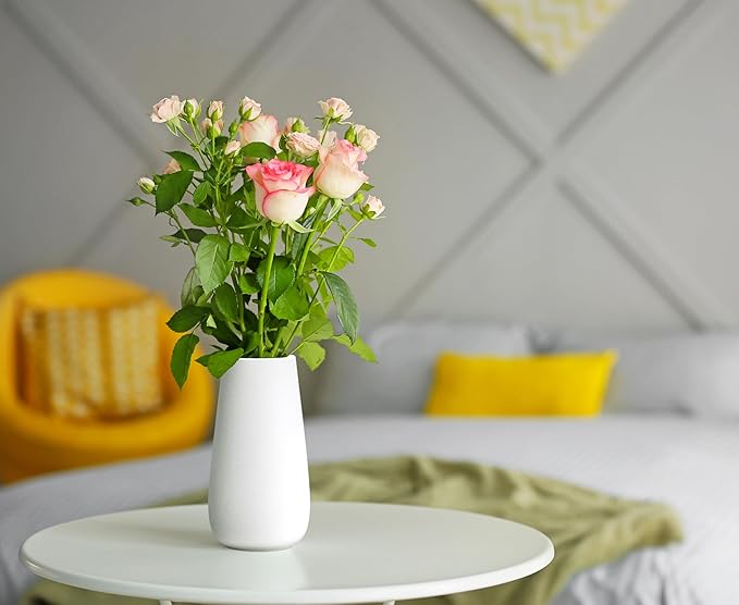 D'vine Dev 8 Inch Ivory Elegant Oval Ceramic Vase for Flowers, Home Décor Vase with Design Box, VS-LD-A-2