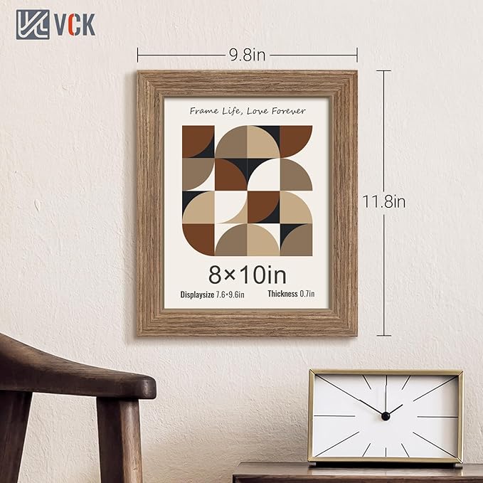 VCK 8x10 Picture Frame 3 Pack - Brown Walnut, Natural Textured Solid Wood Frame, Wall Gallery Frame