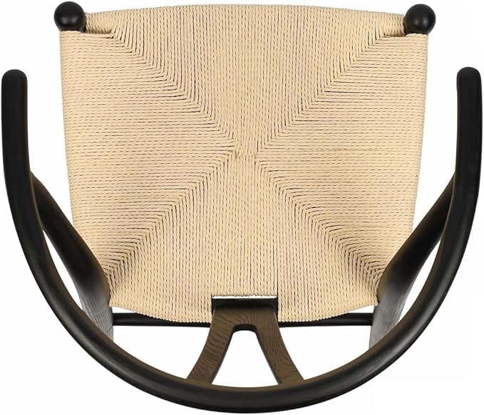 Tomile Solid Wood Wishbone Chair Y Chair Mid-Century Armrest Dining Chair, Hemp Seat (Ash Wood - Black with Natural seat.)