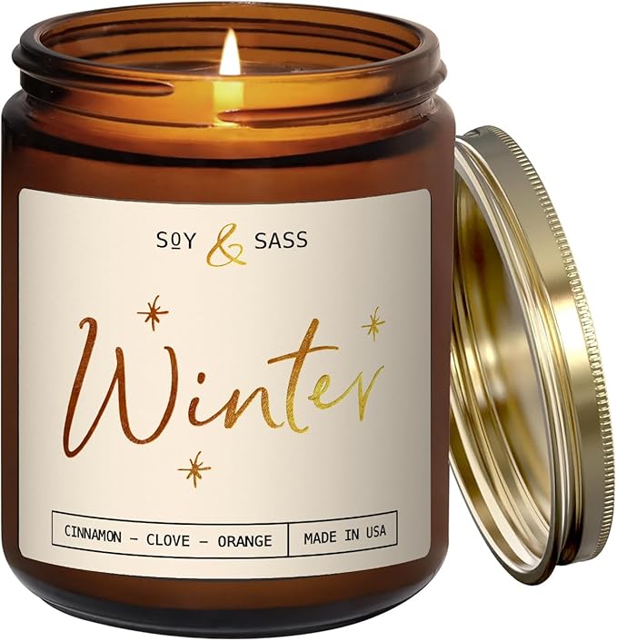 Winter Candle, Christmas Candles Scented - w/Orange, Cinnamon & Vanilla - Infused with Essential Oils I Winter Candles I 9oz, 50Hr, Made in USA