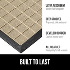 GORILLA GRIP 100% Waterproof All-Season WeatherMax Doormat US Designed Natural Rubber, Stain and Fade Resistant, Low Profile Indoor Outdoor Door Mats, Easy Clean Patio Mat, 23x35, Taupe Grid