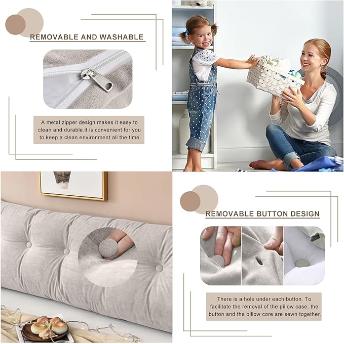 Large Triangular Headboard Pillows Long Backrest Positioning Support Bolster Cushion for Daybed Fluffy Quality Plush Body Wedge Pillow with Removable Cover(Light grey-Cal King-71x8x20 in)