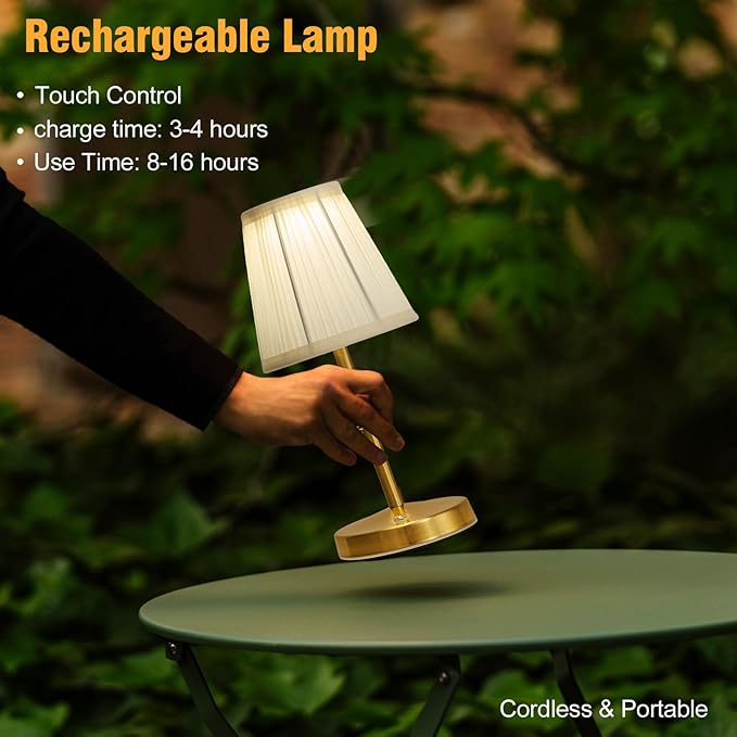 3000mah Battery Powered Lamp for Home,Small Cordless Lamps Rechargeable,3 Color Temperature 5W LED Touch Lamp Battery Operated Table Lights,Wireless Lamps for Tables,Kitchen,Living Room (Gold,H11”)