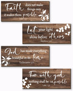 FENCORDAR 4 Pieces Brown Wall Decor Bible Verses Bathroom Decor Wooden Farmhouse Office Christian Wall Art Religious Art for Women Office Home Bedroom Living Room Decor(Brown 10x4)