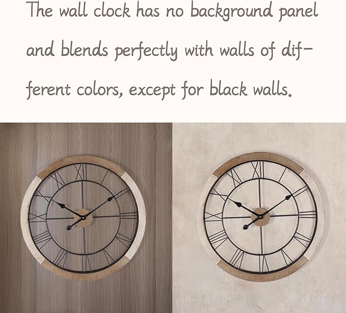 Wall Clock for Living Room Decor, 18'' Big Clock for Office, Rustic Wall Clocks Battery Operated, Distressed White Roman Numeral Clock, Round, Wood