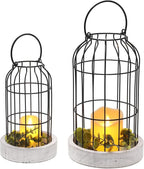 PHOSPHOR Rustic Farmhouse Decor Lantern Set of 2 Modern Farmhouse Decorative Indoor for Kitchen Fireplace Centerpiece Table Dinning Living Room