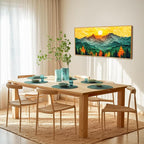 Abstract Sun Mountain Framed Canvas Wall Art Set, Forest Pine Tree Golden Sunset Wall Decor, Mixed Patchwork Landscape Art Print for Living Room, Bedroom, Dining Room, Office - 20"x40"