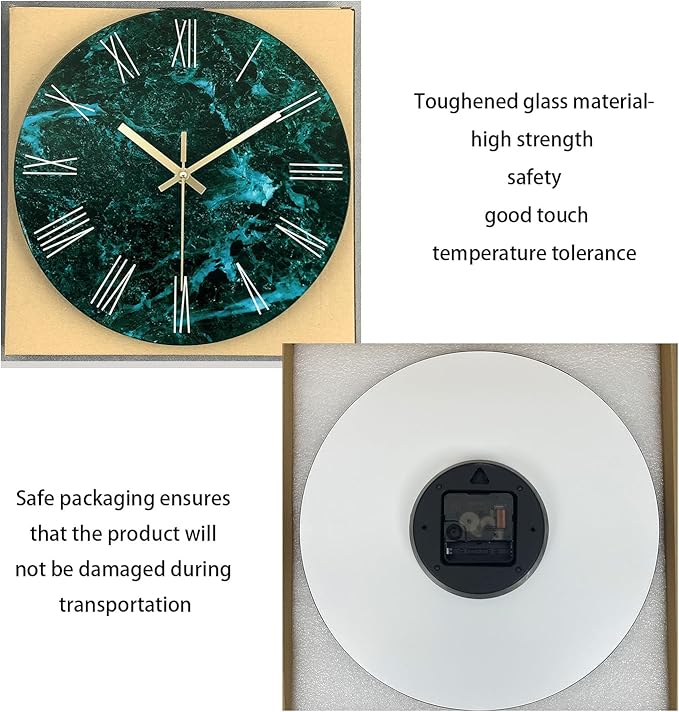 Teal Glass Wall Clock Battery Operated 16 Inch Modern Clock for Living Room Decor Large Wall Clock Silent