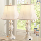 Touch Control Table Lamp Set of 2, 3-Way Dimmable Bedside Lamp with 2 USB Charging Ports, French Country Style Nightstand Lamps with Faux Silk Shade for Living Room, Bedroom - Antique White