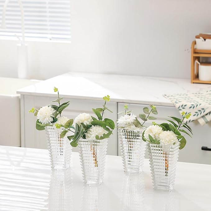 MCMCNCUIU Crystal Vases Set of 4, Clear Glass Vases, Crystal Vase for Centerpieces, Modern Flower Vase for Living Room, Bedroom, Kitchen, Dining Table, Shelf, Wedding, 6 Inches