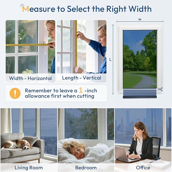 rabbitgoo Window Tint for Home One Way Privacy Window Film See Out Not in Heat UV Blocking Reflective Removable Static Cling Mirror Decorative House Glass Covering, Blue Silver, 23.6 Inch X 6.5 Feet