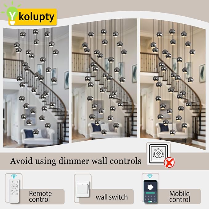 Farmhouse Crystal Chandelier, Luxury Hanging Lights High Ceiling Pendant Lighting for Foyer Staircase 32 Lights Black Dimmable 2700k-6000k