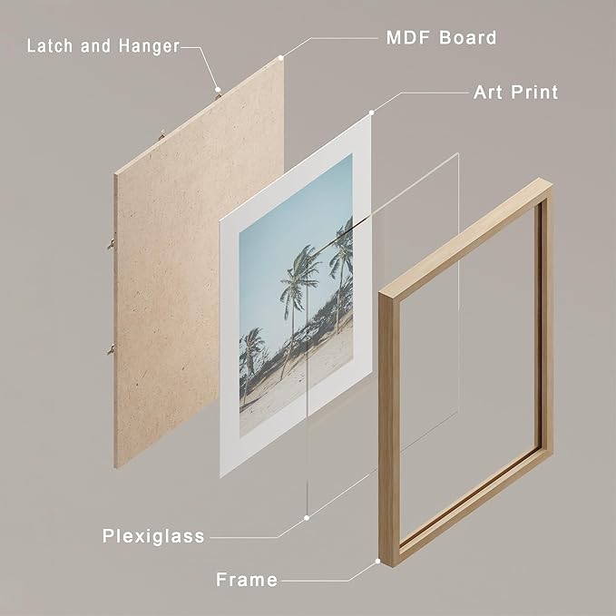 SIGNWIN Framed Washed Out Tropical Island Wall Art, Set of 4 Island Palm Tree Beach Landscapet Wall Decor Prints, Nature Wilderness Wall Décor for Living Room, Bedroom - 8"x10" Natural