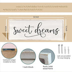 comurdyo Sweet Dreams Wall Decor Above Bed Sign 32" x 12" Master Bedroom Wooden Antique Framed Large Rustic Farmhouse Guest Room Beautiful Simple Hanging Plaque Over Bed Wall Art (White)