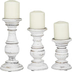 Deco 79 Mango Wood Decorative Candle Holder Turned Style Pillar Candle Stand, Set of 3 Candlestick Holder 10", 8", 6”H, White