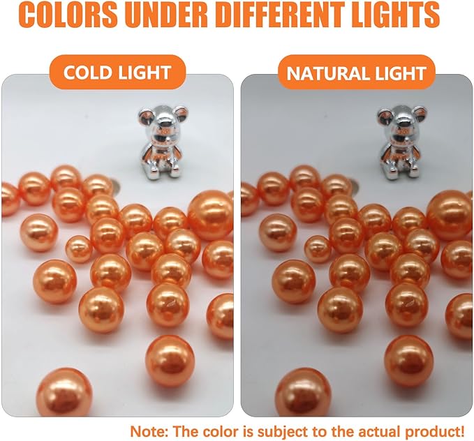 200 PCS Orange Vase Fillers, Pearls Bead for Centerpieces Vases, 10/14/20 MM No Hole Beads, Fake Pearls for Wedding Birthday Anniversary Theme Party Table Centerpieces Decor