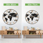 36 Inch Extra Giant Oversized Black Metal Wall Clock,Large Modern Decorative Silent World Map Wall Clock with Vintage Gold Roman Numeral for Living Room,Entrance Fireplace,Dining Room Decor