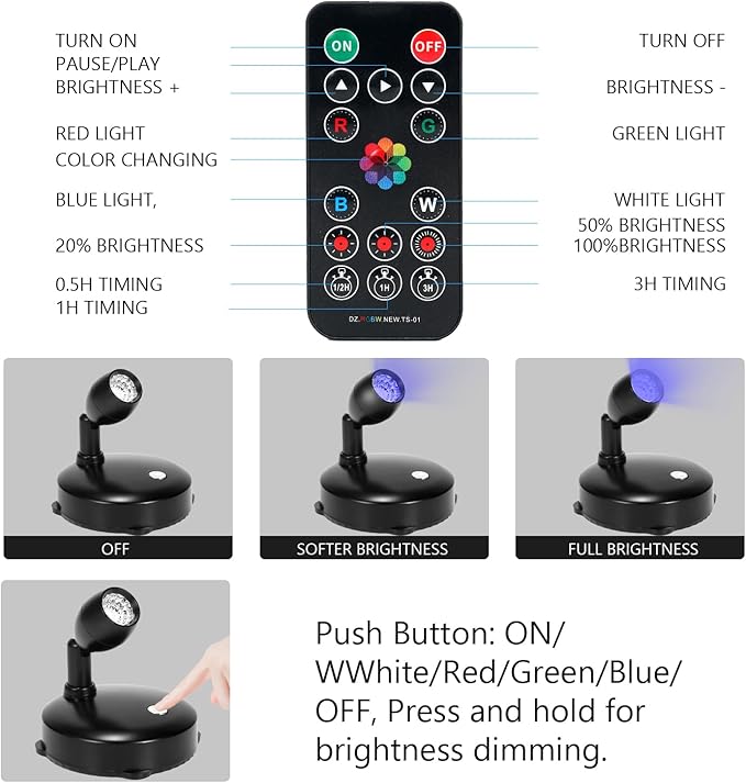 Cordless Spotlight Battery Operated, RGB Uplights with Remote and Timer, LED Indoor Plant Light, Dimmable Tree Accent Lighting, Color Changing Wall Lights for Art Painting Picture Dartboard