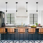 Modern Black Pendant Lights Kitchen Island Glass Pendant Light, 9.5'' Farmhouse Clear Glass Cylinder Pendant Light,Copper Kitchen Pendant Lighting Over Island Sink, E26 Bulb Included