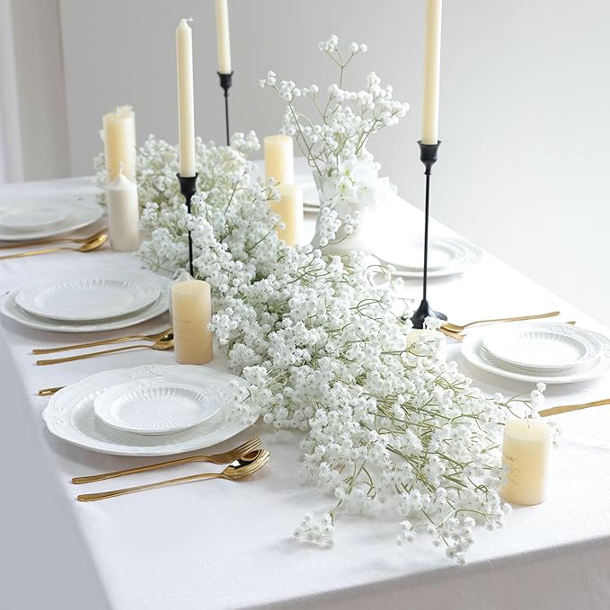 mizii 24 Pcs Babys Breath Artificial Flowers Bulk 25in Real Touch Faux Baby Breath White Flowers Fake Babies Breath Flower Decoration for Wedding Bouquet Flores Vase Tables Centerpieces Decor