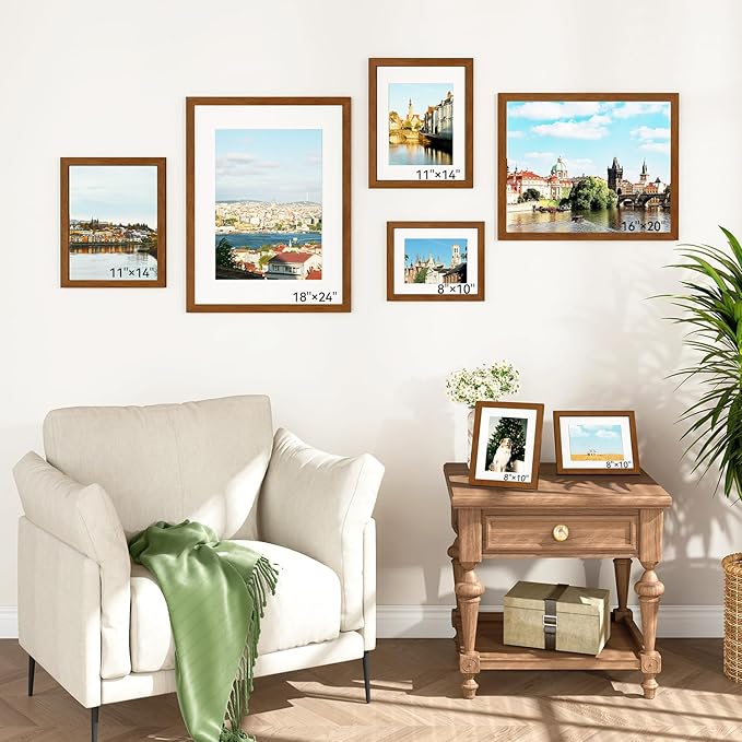 IBUYKE 11 x14 Picture Frame,Solid Oak Wood 11x14 Photo Frame with Mat to 8x10,11x14 Picture Frames With Tempered Glass,Wall Mount Display,Home Decor,Walnut Oak 14 x 11 Frame,UWPF1114H