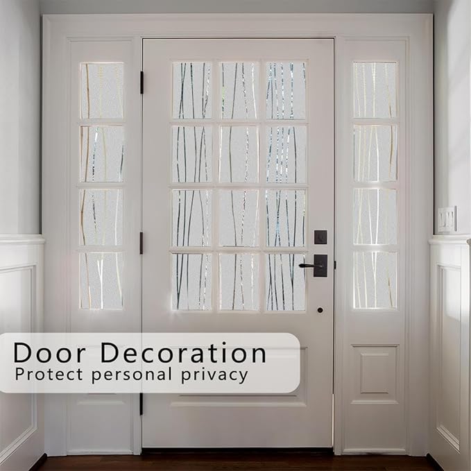 Finnez Window Privacy Film Decorative Frosted Window Cling Privacy Film for Glass, Non-Adhesive Heat Anti-UV for Home Office Living Room, Irregular Stripe Patterns, 23.6 x 118.1 Inches