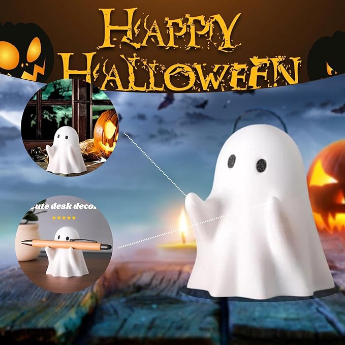 Halloween Ghost Figurine, Funny Resin Pen Holder Ghost Statue, Cute Decor for Halloween Decorations Desk Indoor and Porch Spooky Home Decor