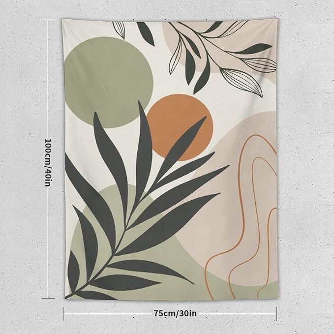 Abstract Bohemian Mid Century Tapestry, Tropical Leaves Modern Geometric Archway Minimalist Bohemian Botanical Aesthetic Wall Hanging, Sage Green Gold Home Decor Art for Bedroom 40x60 Inch