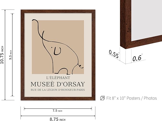 Poster Master Vintage Poster - Retro Minimalist Print - Gift for Artist, Housewarming - Elephant, Line Drawing, Sketch, Abstract - Wall Decor for Living Room, Bedroom, 11x14 Brown Framed