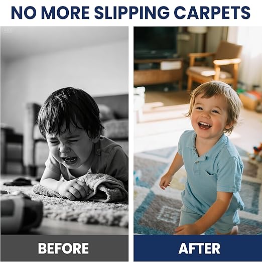 Adhes Double-Sided Carpet Tape, 2 Inch x 12 Yard Rug Tape with 8 Anti-Skid Pads, Heavy Duty Carpet Grip Tape for Hardwood Floors, Area Rugs, and Tile