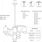 9-Light Black Modern Chandeliers for Dining Room, Adjustable Height Farmhouse Kitchen Island Lighting, Industrial Hanging Light Fixtures for Living Room Bedroom, Clear Glass Shade