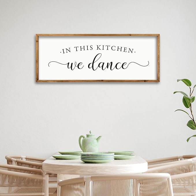 ZZJJHYWGQ In This Kitchen We Dance Sign Wall Decor 32"×12" Farmhouse Funny Kitchen dining room Signs Horizontal Wooden Framed hanging Art (Wood)