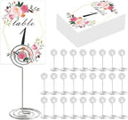 26 PCS Table Number Holder - Table Card Holder Stand Wire Photo Holder with 26 Pcs Floral Table Number Cards, Place Card Holder Stand for Weddings Party Office Paper Memo Menu Note Clips