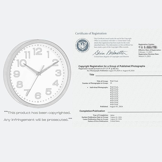 Wall Clock Silent Non-Ticking Modern Clock Battery Operated 10 Inch Small Classic Analog Decorative for Kitchen, Living Room, Office, Bedroom, Bathroom (White)