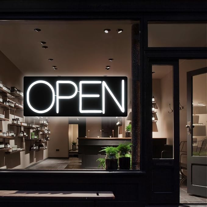32 Inch White Minimalist LED Neon Open Sign for Business Storefront Window Glass Door Retail Shop Store Bar Salon Restaurant (12V/2A)