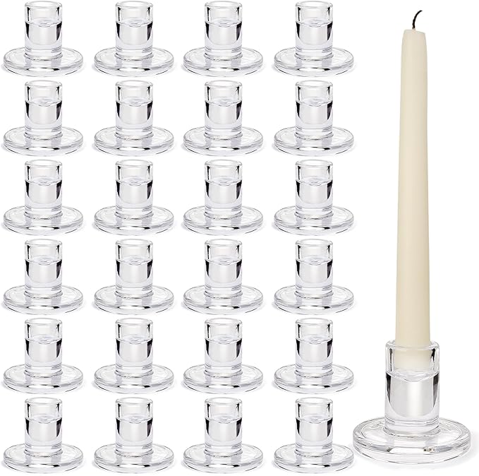 24PCS Taper Candle Holders Bulk,Clear Glass Candlestick Holders,Heat-Resistant Glass Candle Holder for Table Centerpieces, Wedding,Dinner Party and Home Decor