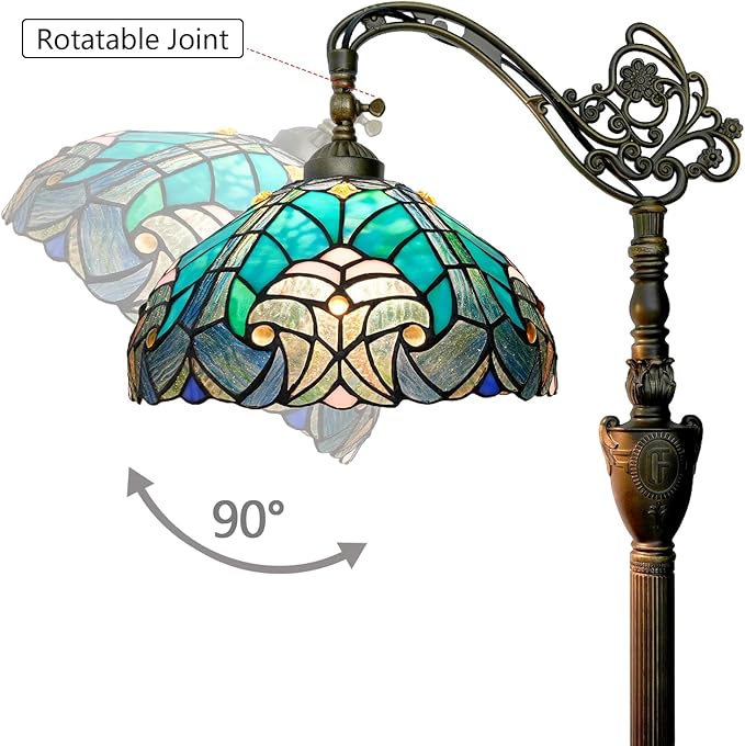 Tiffany Floor Lamp Vintage Standing Lamp Green Stained Glass Floor Light Rustic Corner Gooseneck Floor Lamp with Adjustable Angle for Home Decor Living Room Bedroom 12X12X63 Inches
