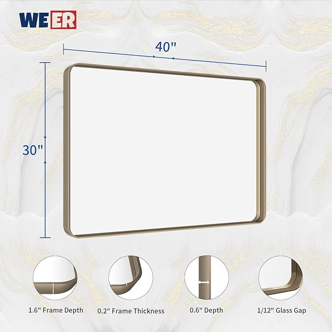 WEER Bronze Bathroom Wall Mirror, 40x30 Inch Oil Rubbed Bronze Vanity Mirror, Farmhouse Bronze Mirror with Aluminum Alloy Brushed Metal Frame, Tempered Glass, Anti-Rust (Horizontal/Vertical)