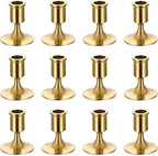 Romadedi Gold Candlestick Candle Holders for Taper, 12 PCS Gold Brass Color Candle Stick Candle Holder for Table Centerpiece, Wedding Reception, Festive Christmas Mantel Decoration or Home Decor