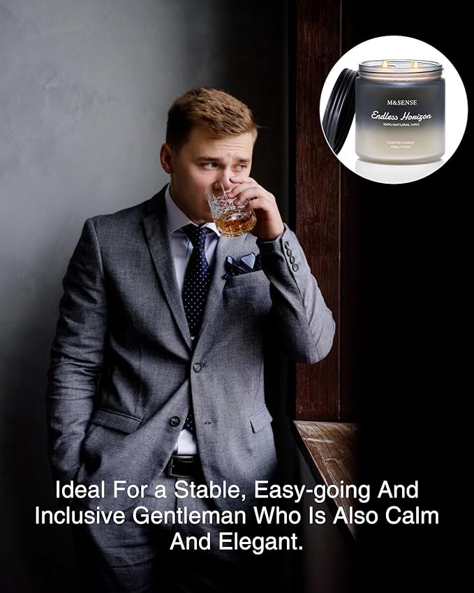 M&SENSE Cedar Ginger Men Scented Candles, 11.6oz 2 Wick All Natural Soy Wax Clean Non Toxic Gift for Men, Masculine Black Highly Scented Candle Home Fragrance Holiday Gift for Him