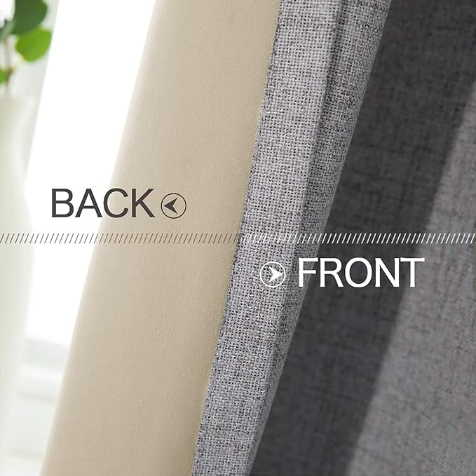 MIULEE Linen Texture Curtains for Bedroom Solid 100% Blackout Thermal Insulated Grey Curtains Grommet Room Darkening Curtains/Draperies Luxury Decor for Living Room Nursery 52x96 Inch (2 Panels)