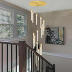 H125'' Modern Crystal Chandeliers for Entryway 18-Lights LED Dimmable Chandeliers Lighting Fixture Large Pendant Light for Staircaes Living Room Villa